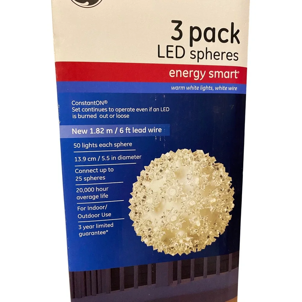 GE Energy Smart 3 Pack LED Spheres Warm White Lights White Wire 5.5in 737922